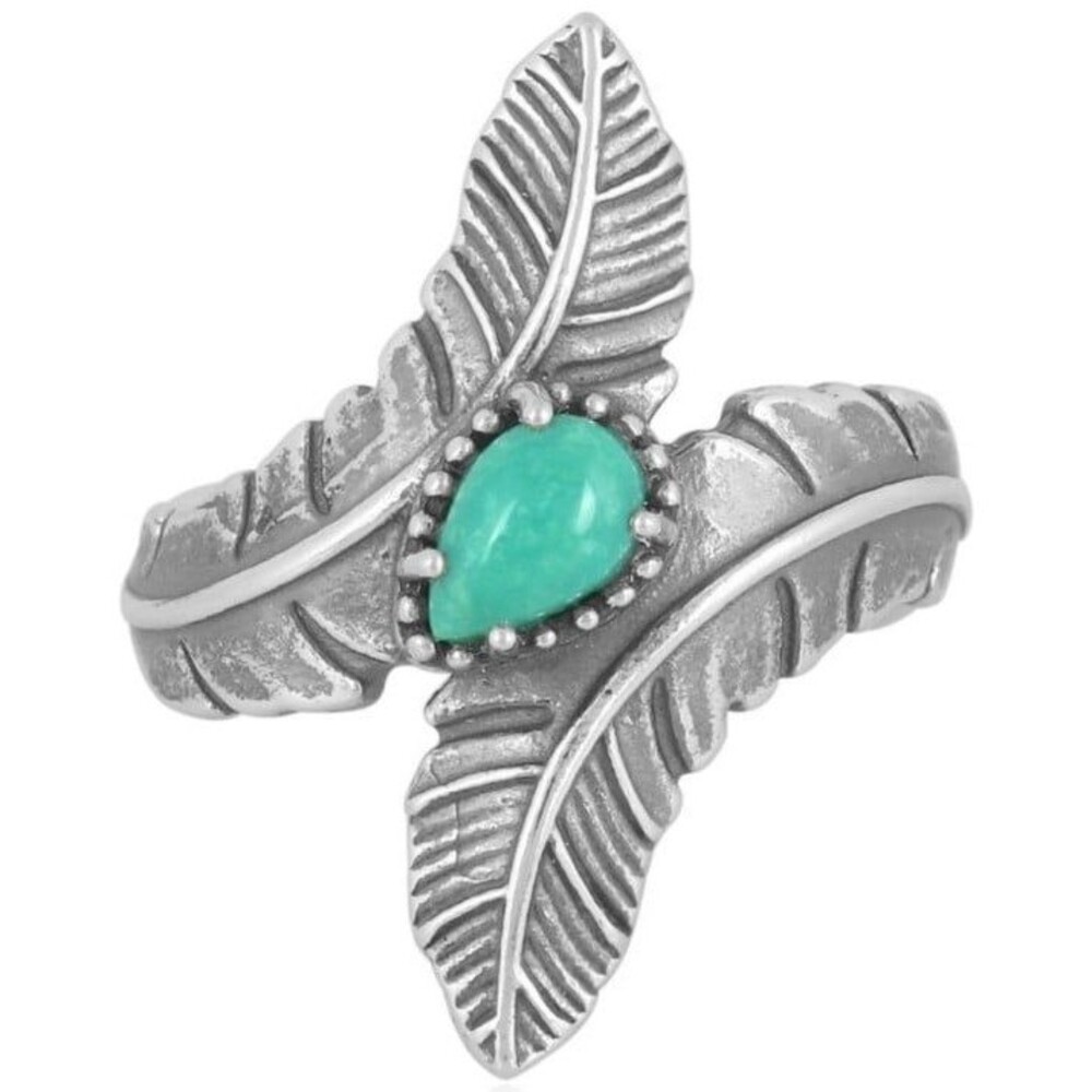 Sterling Silver Green Turquoise Double Feather Ring Size 6